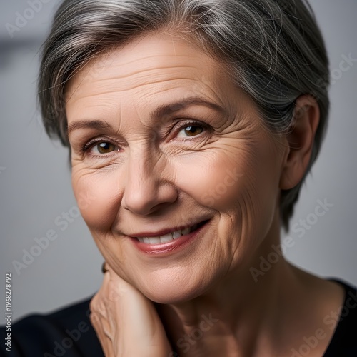 Professional woman smiling warmly in a formal portrait setting