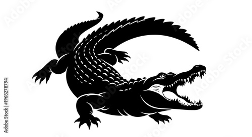 Powerful Alligator Silhouette Roaring with Open Jaws.