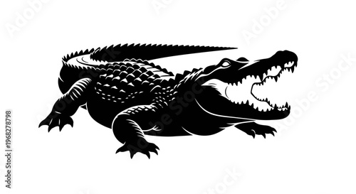 Powerful Alligator Silhouette Roaring with Open Jaws.