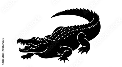 Powerful Alligator Silhouette Vector Illustration.