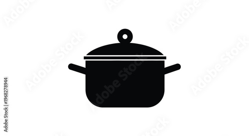 A simple black silhouette of a cooking pot with a lid and two handles is shown