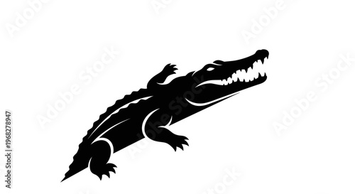 Powerful Alligator Silhouette Vector Illustration.