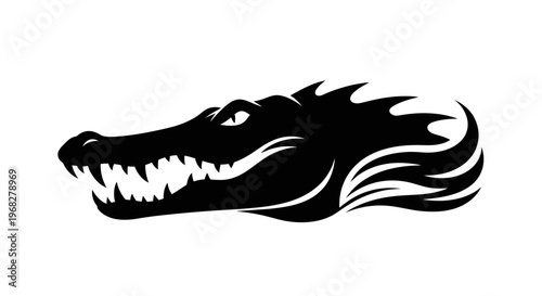 Powerful Alligator Head Silhouette Vector Illustration.