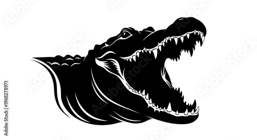 Powerful Alligator Head Roaring with Open Jaws.