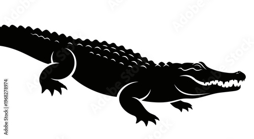 Powerful Alligator Silhouette Vector Illustration.