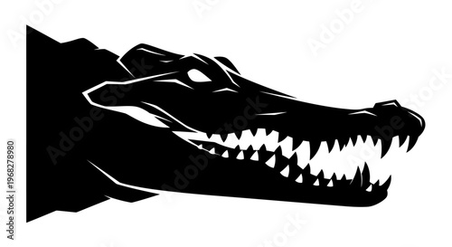 Powerful Alligator Head Silhouette with Open Jaws.