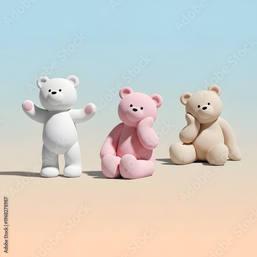 Three stuffed toy animals standing together in a playful pose