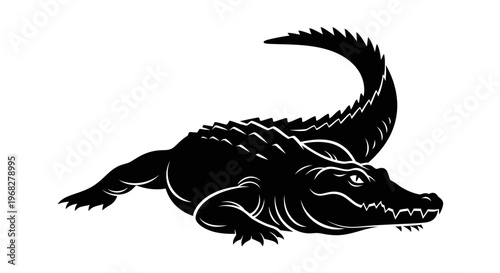 Powerful Alligator Silhouette Vector Illustration.