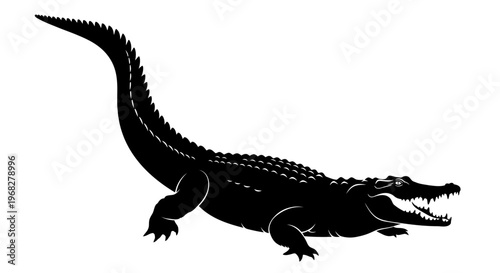 Powerful Alligator Silhouette Vector Illustration.
