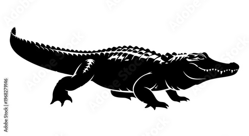 Powerful Alligator Silhouette Vector Illustration.