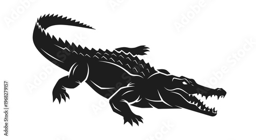 Powerful Alligator Silhouette Vector Illustration.