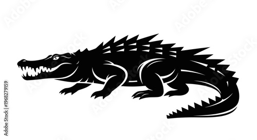 Powerful Alligator Silhouette Vector Illustration.
