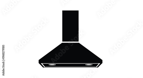 A minimalist black and white illustration of a modern kitchen range hood prominently displayed high quality