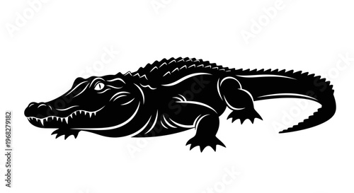 Powerful Alligator Silhouette Vector Illustration.