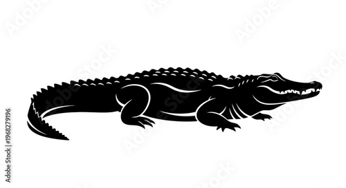 Powerful black silhouette of a crocodile, showcasing its formidable presence and reptilian features.