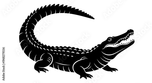 Powerful Alligator Silhouette Vector Illustration.