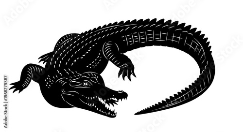 Striking Black and White Alligator Illustration.