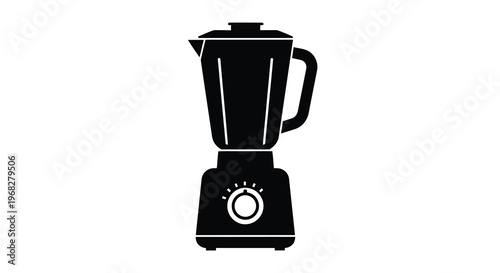 A minimalist black silhouette depicts a modern kitchen blender on a white background high quality professional
