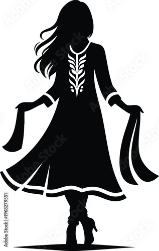 Silhouette of a woman in a traditional Indian dress vector illustration for cultural events and fashion design isolated on white