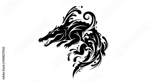 Stylized Black Alligator Crocodile Tattoo Design.