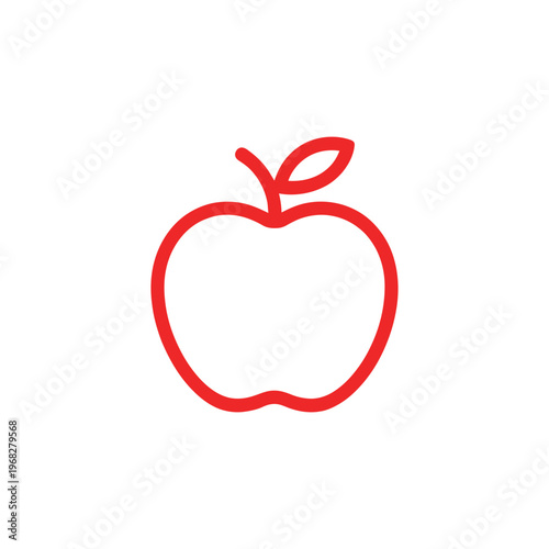 A vibrant red outline icon of a crisp fresh apple fruit on white