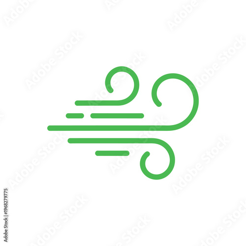 Green wind icon showing moving air on a clean white background