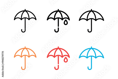 Colorful outlined umbrella set on a clean simple white background