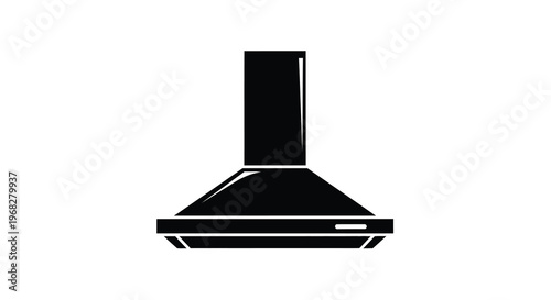 A stark black silhouette depicts a modern kitchen range hood showcasing its distinctive shape high quality