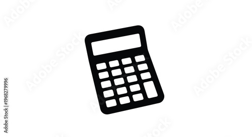 A simple black silhouette of a standard electronic calculator isolated on a white background high quality