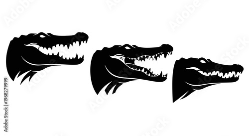 Three powerful alligator heads in striking black silhouette.
