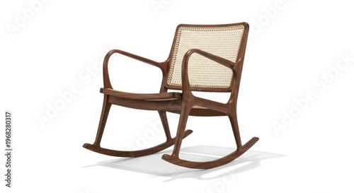 A vintage brown wooden rocking chair stands as a comfortable antique furniture object isolated on white, featuring a classic wood design perfect for home relaxation and rest