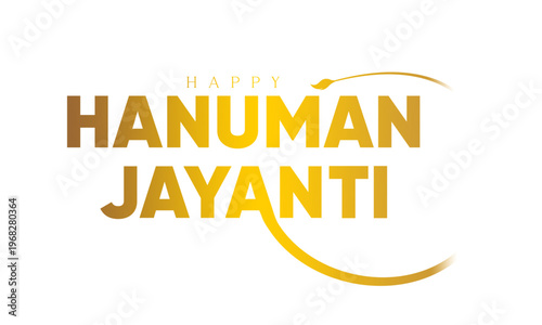 Happy Hanuman Jayanti golden typography with sweeping circular flourish, clean Hindu festival greeting text isolated on white background in elegant vector style