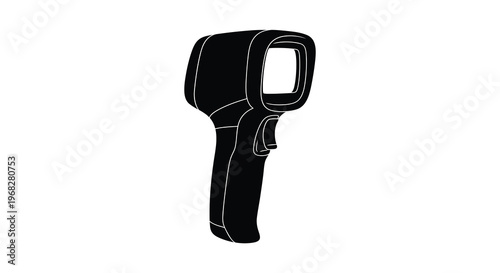 A black and white outline of a handheld infrared thermometer commonly used for temperature readings