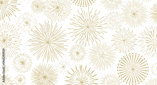 Golden fireworks design illustration with white background and elegant gold burst patterns everywhere