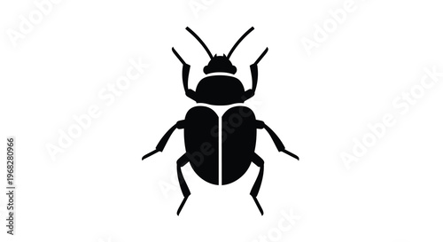 A stark black silhouette depicts a beetle viewed from directly above showcasing its form high quality