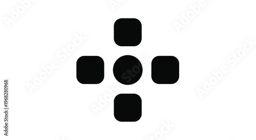 A simple graphic displays a black cross shaped arrangement of five solid squares on white