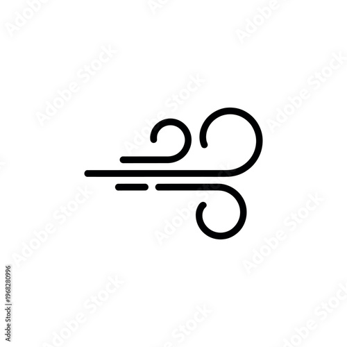 Simple black outline icon representing wind movement on a white background