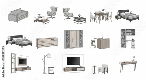 Furniture Section Blueprint CAD Drawings Vector Interior Design Technical Collection Set