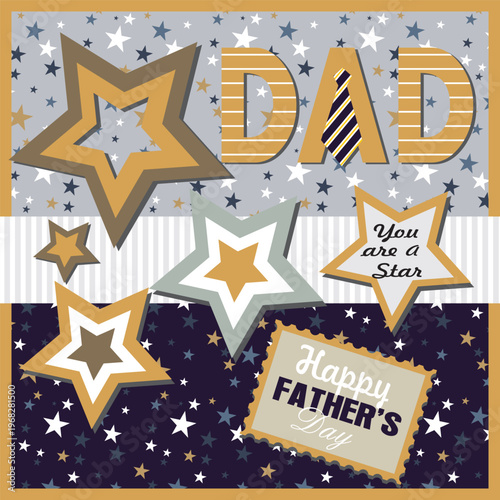 Happy Father's Day Greeting Card with Stars and 'DAD' Text