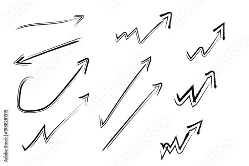 Collection of hand drawn black sketch arrows pointing in various directions
