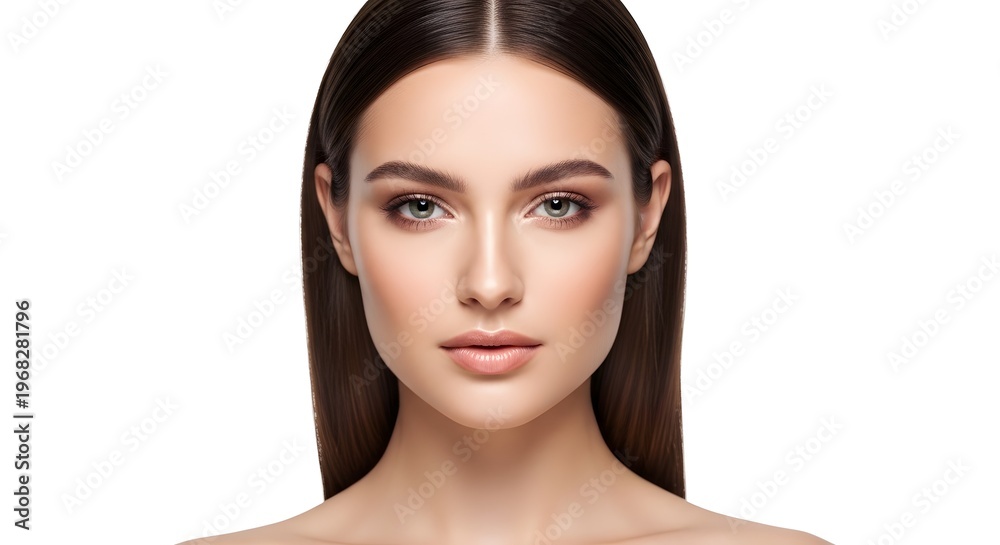 Fototapeta premium Beautiful Woman with Perfect Skin and Makeup - Isolated on White