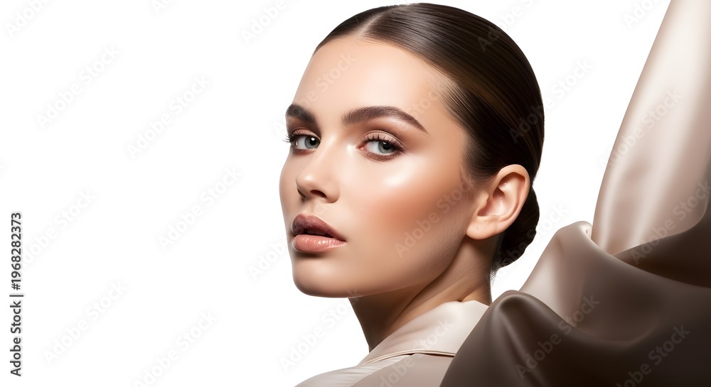 Naklejka premium Elegant Portrait of a Beautiful Woman with Perfect Skin