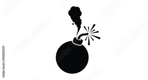 A stark black silhouette depicts a bomb with a lit fuse and radiating explosion high quality