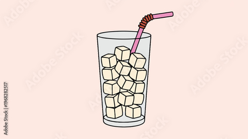Chilled Refreshment: A tall glass brimming with ice cubes and a playful straw, inviting you to cool off and savor a moment of pure refreshment and visual delight.