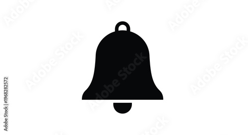 A simple black silhouette depicts a classic bell shape with a handle isolated on white