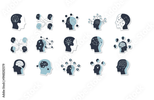 Connectioneering Human Minds Silhouette Sticker, Universal Mental Connection Vector, Minimalist Collaborative Thinking Illustration