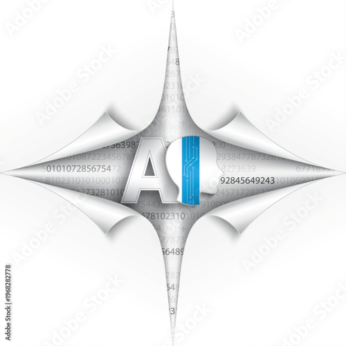 Scrolled White Paper Cover 4 Corner AI Artificial Intelligence