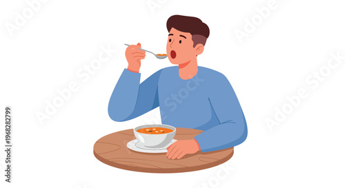 A person enjoying a warm bowl of soup with a spoon, a simple moment of nourishment and comfort
