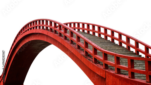 Fotografie Elegant arched wooden bridge with traditional Japanese design featuring steep st