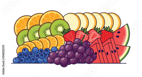 An abundant and vibrant assortment of sliced and whole fruits artfully arranged in a visually appealing composition a healthy celebration of